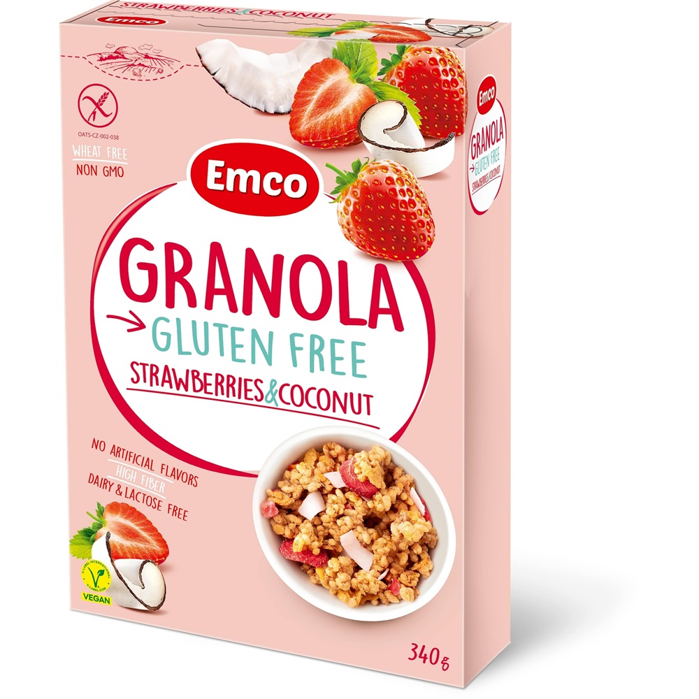 Emco Müzli gluténmentes eper-kókusz 340 g (14 db/#)