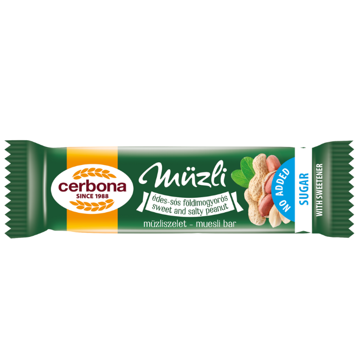 Cerbona müzli szelet földimogyorós édes-sós cukormentes 20 g (20 db/#)